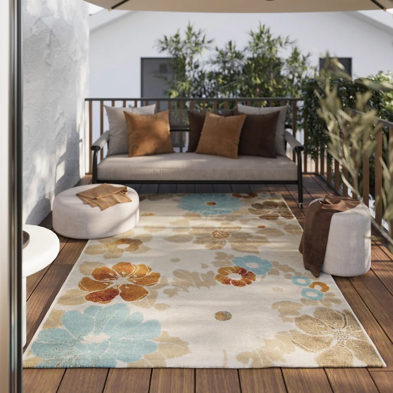 In & Outdoorteppich Beige "BeachFlower" WECONhome