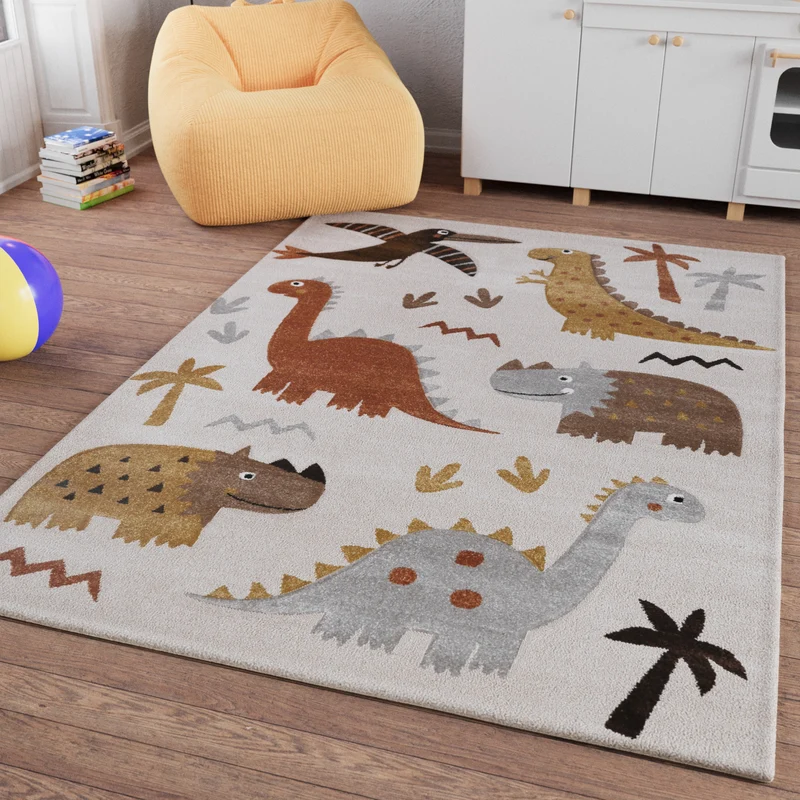 Kinderteppich Sand Beige meliert "T-Rex & Friends" Smart Kids