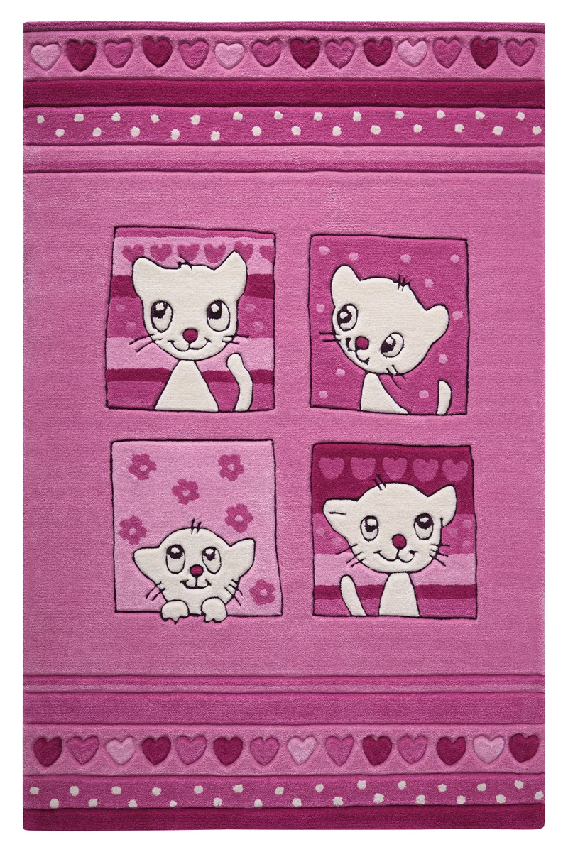 Handgearbeiteter Kinderzimmer Teppich pink rosa "Kitty Kat"