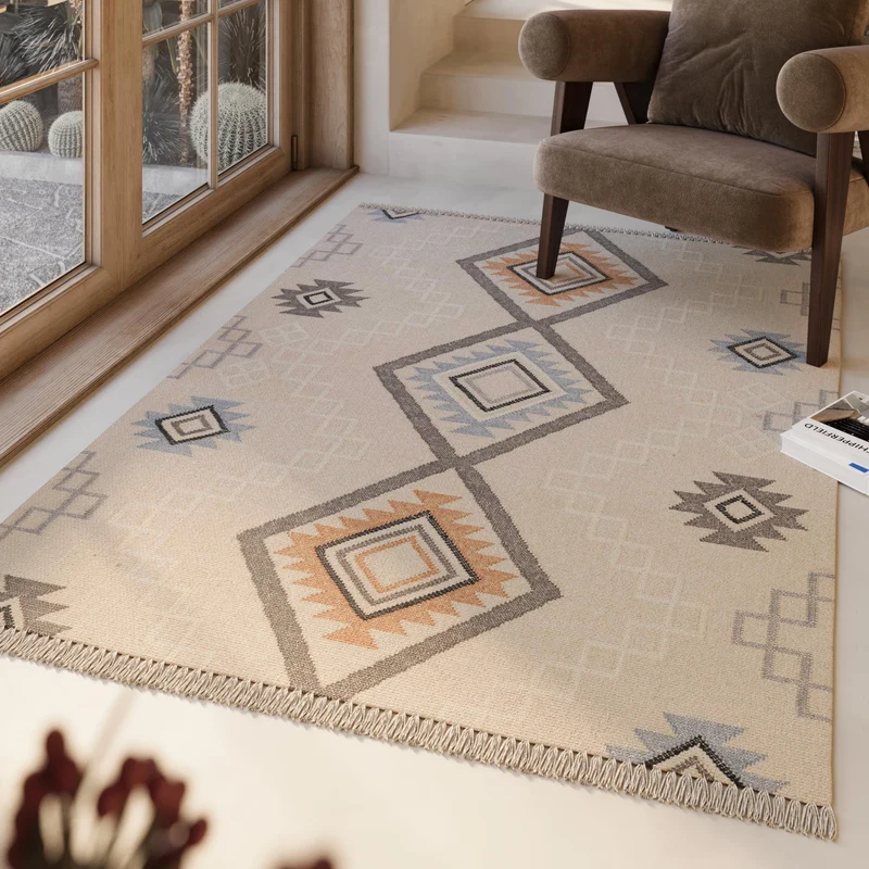Kelim Teppich Creme Beige aus Wolle "Jong" Green Looop