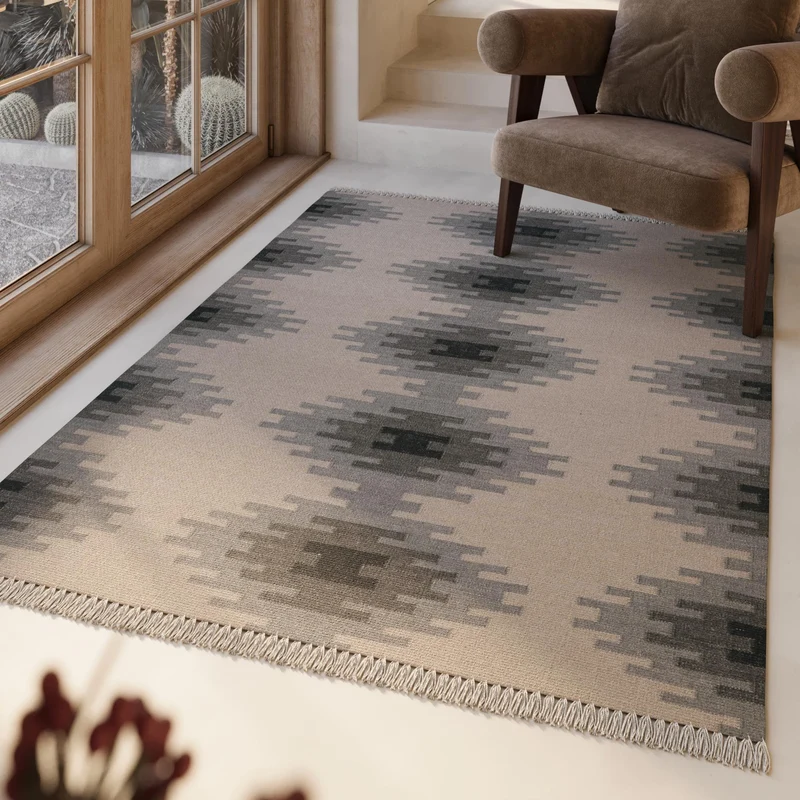 Kelim Teppich Beige Grau aus Wolle "Belle" Green Looop