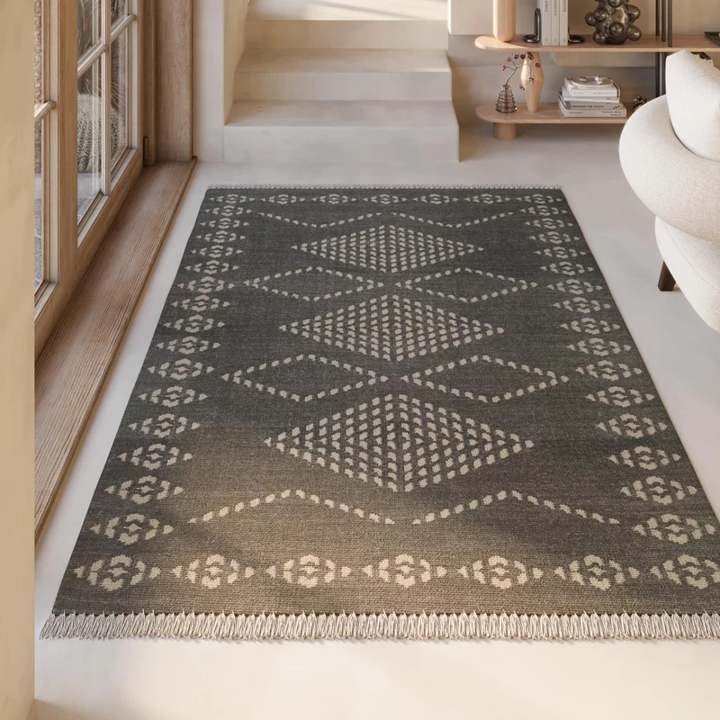 Kelim Teppich Dunkelgrau aus Wolle "Belmont" Green Looop