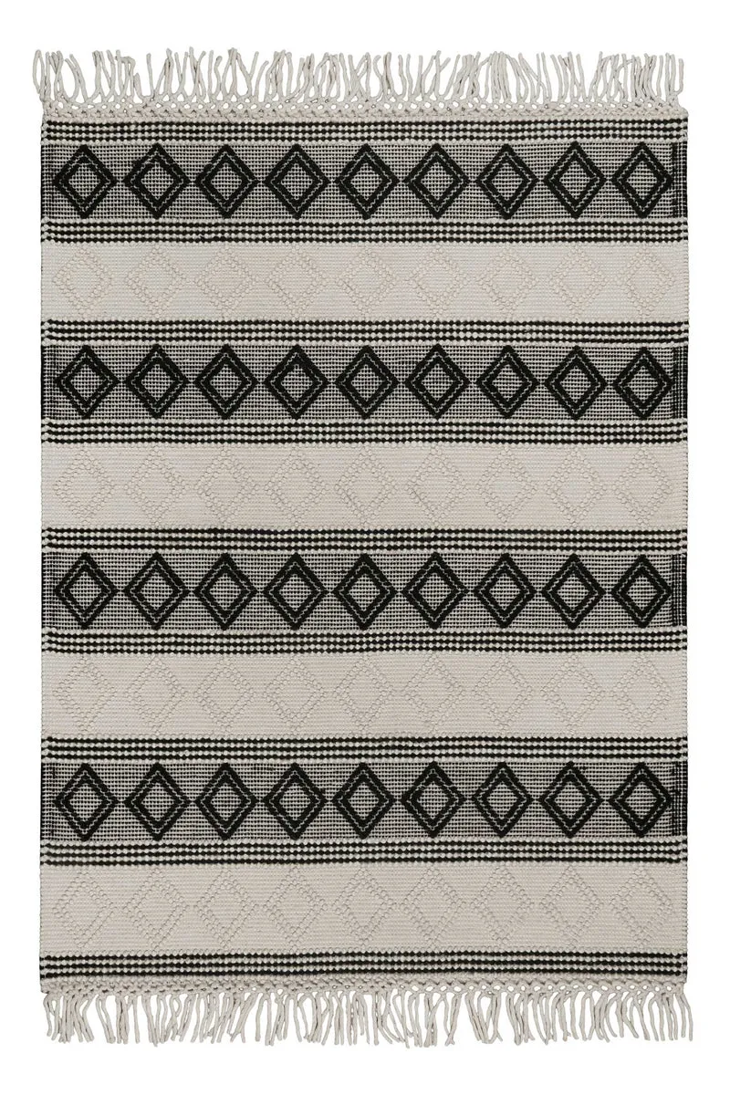 Esprit Teppich handgewebt Weiß Schwarz aus Wolle "Cara"