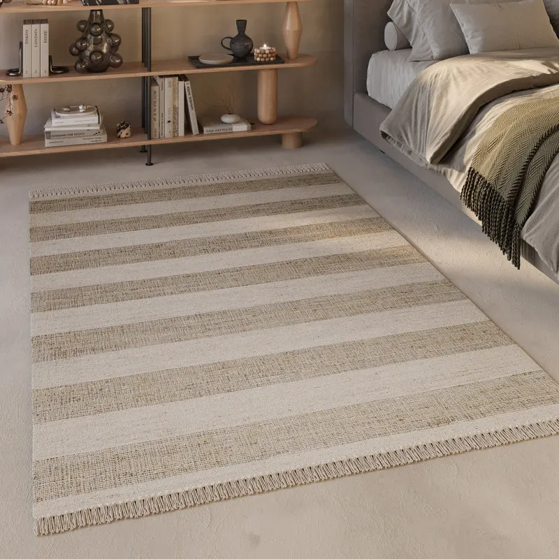 Handwebteppich Beige Sand aus Naturfaser "Virgil" Green Looop