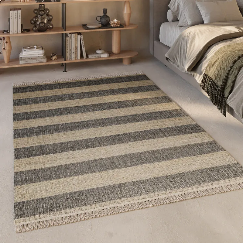 Handwebteppich Beige Grün aus Naturfaser "Virgil" Green Looop