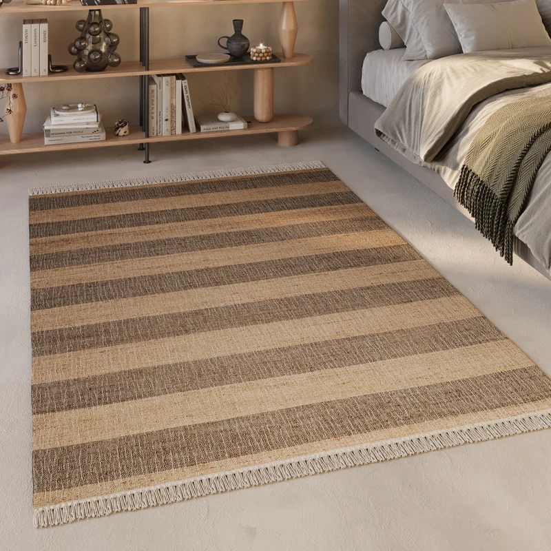 Handwebteppich Beige Braun aus Naturfaser "Virgil" Green Looop