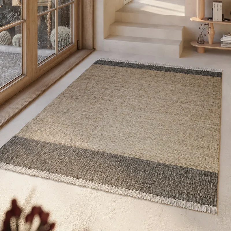 Handwebteppich Beige Grau aus Naturfaser "Viktor" Green Looop