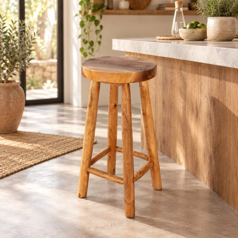 Teak Barhocker BARRA H75cm Natural Massivholz Handarbeit