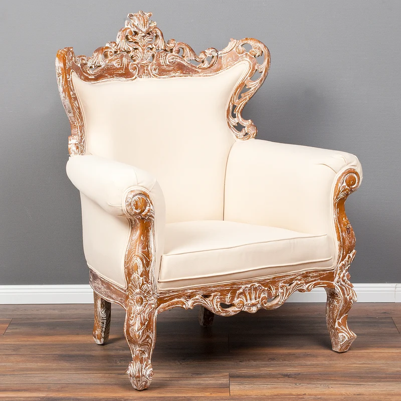 Sessel KARMA Teak Stoffbezug White Wash / Creme