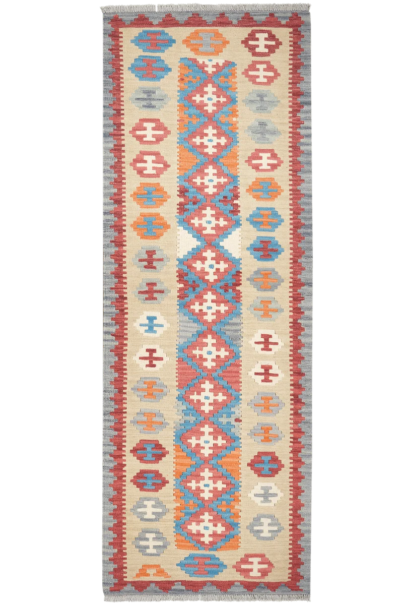 Kelim Gashgai · Handgewebt – Blau, 240x84 cm