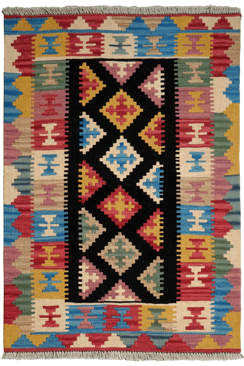 Kelim Gashgai · Handgewebt – Schwarz, 123x84 cm