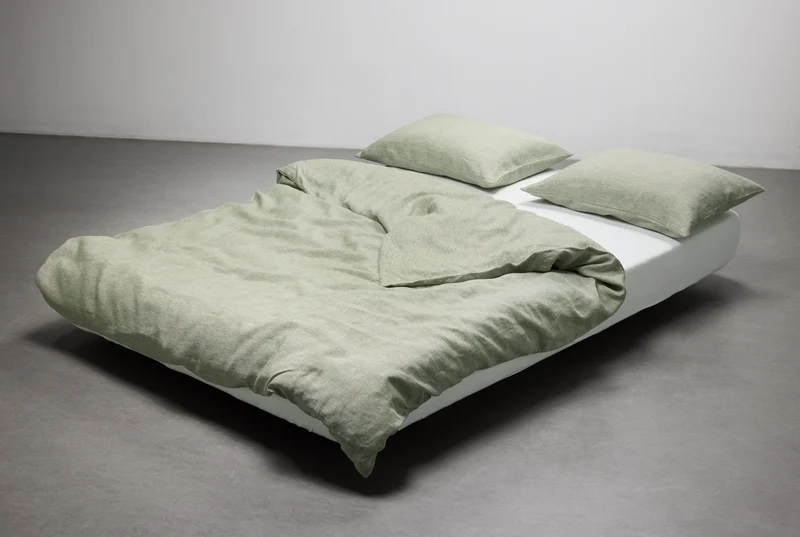 Linen Bedding "Light Melange" in Green Colour