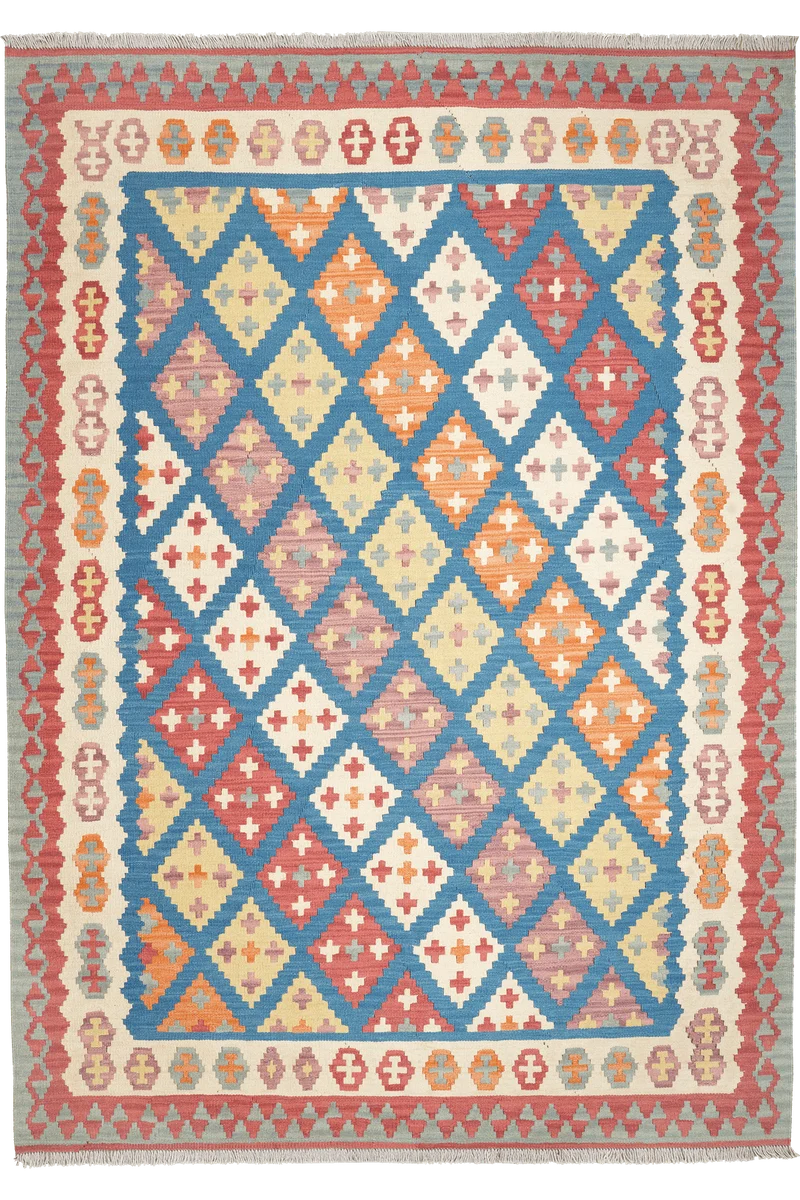 Kelim Gashgai · Handgewebt – Blau, 241x172 cm
