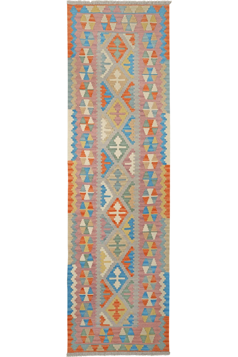 Kelim Gashgai · Handgewebt – Grau, 297x86 cm