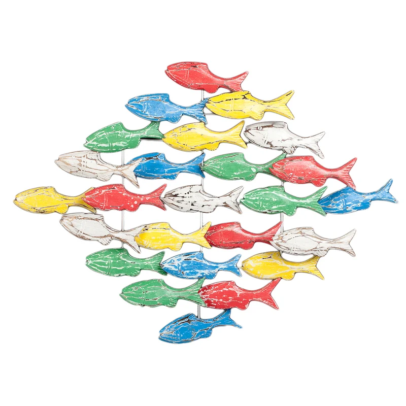 Wand-Deko IKAN Bunt ca.90x65cm Holz Fischschwarm