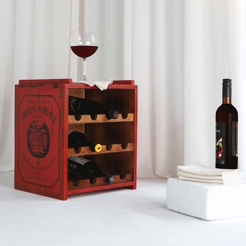 Flaschenbox SURAT Antique Red 40cm Mahagoni Shabby Weinregal