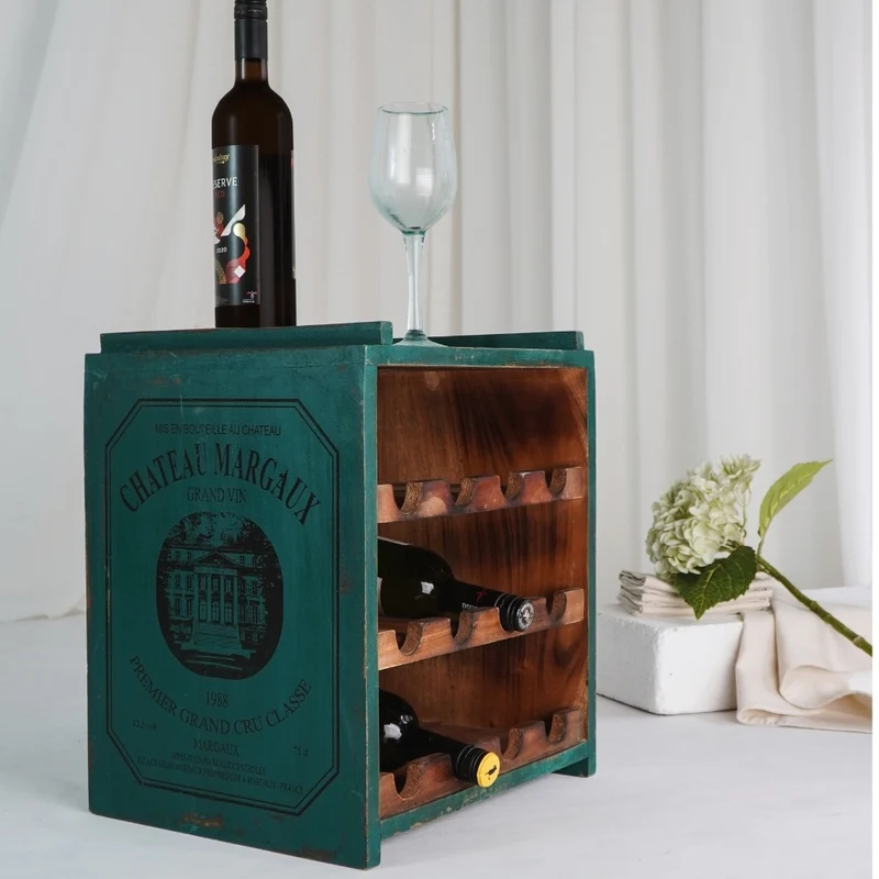 Flaschenbox SURAT Antique Green 40cm Mahagoni Shabby Weinregal