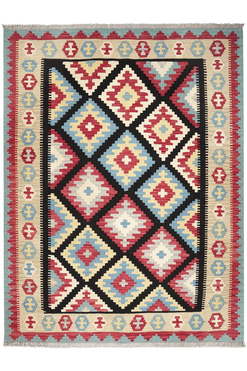 Kelim Gashgai · Handgewebt – Schwarz, 204x157 cm