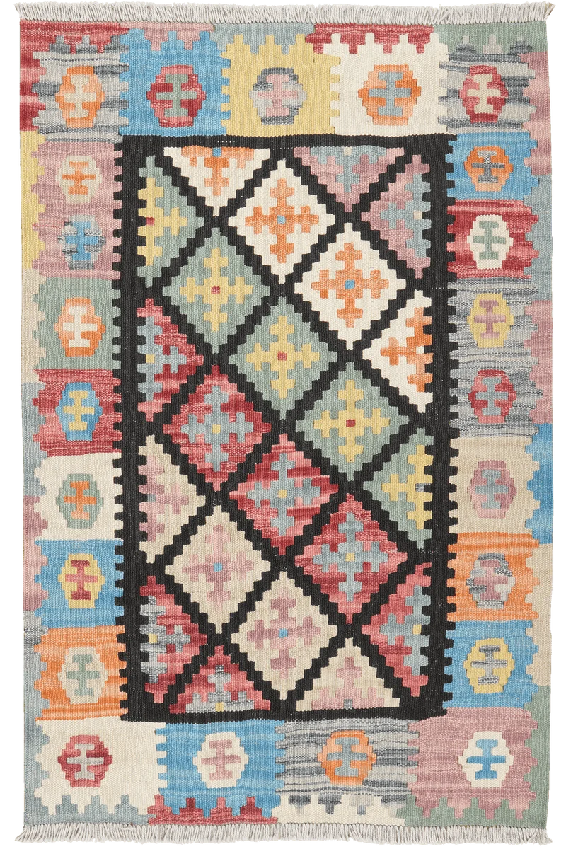 Kelim Gashgai · Handgewebt – Schwarz, 121x80 cm