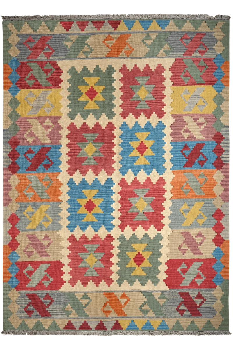 Kelim Gashgai · Handgewebt – Beige, 238x173 cm