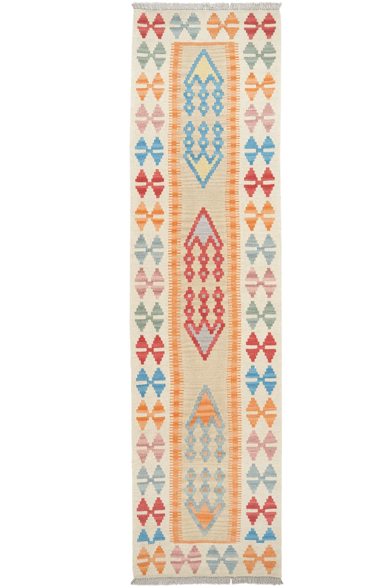 Kelim Gashgai · Handgewebt – Beige, 244x63 cm