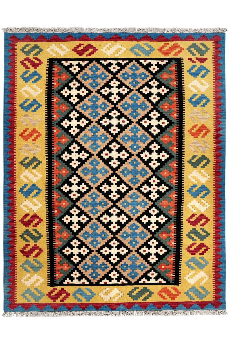 Kelim Gashgai · Handgewebt – Schwarz, 192x153 cm