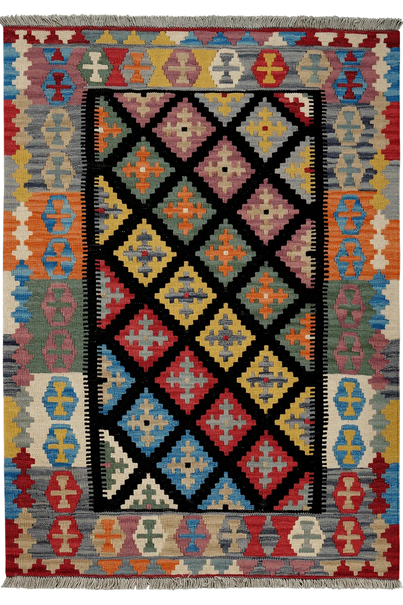 Kelim Gashgai · Handgewebt – Schwarz, 148x105 cm