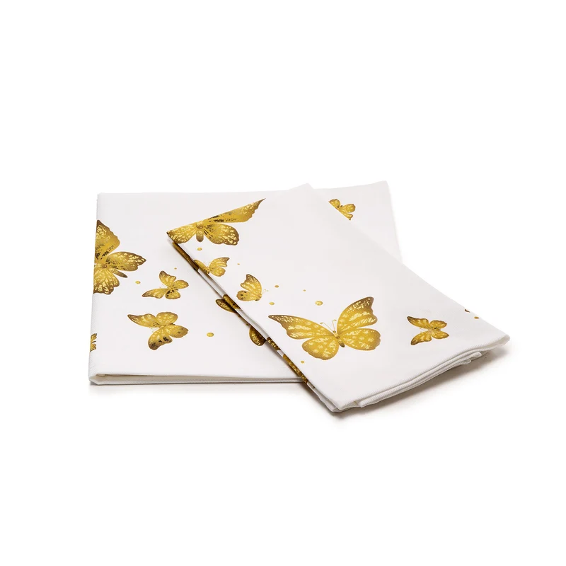 Set 2 Tovaglioli farfalle dorate Natale in Cotone