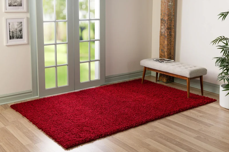 Teppich HIGH-FLOR Rechteckig Kirschrot diverse Größen