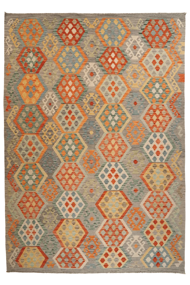 Kelim · Handgewebt – Grau, 297x208 cm