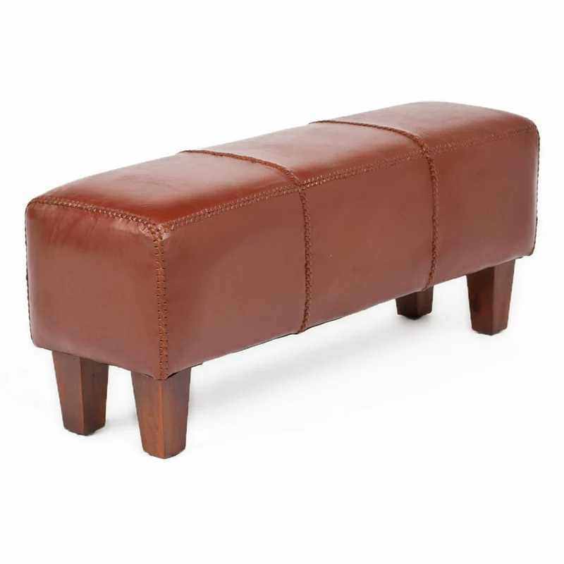 Echtleder Bank SENAM Brown Teak 110cm Sitzbank Turnbock