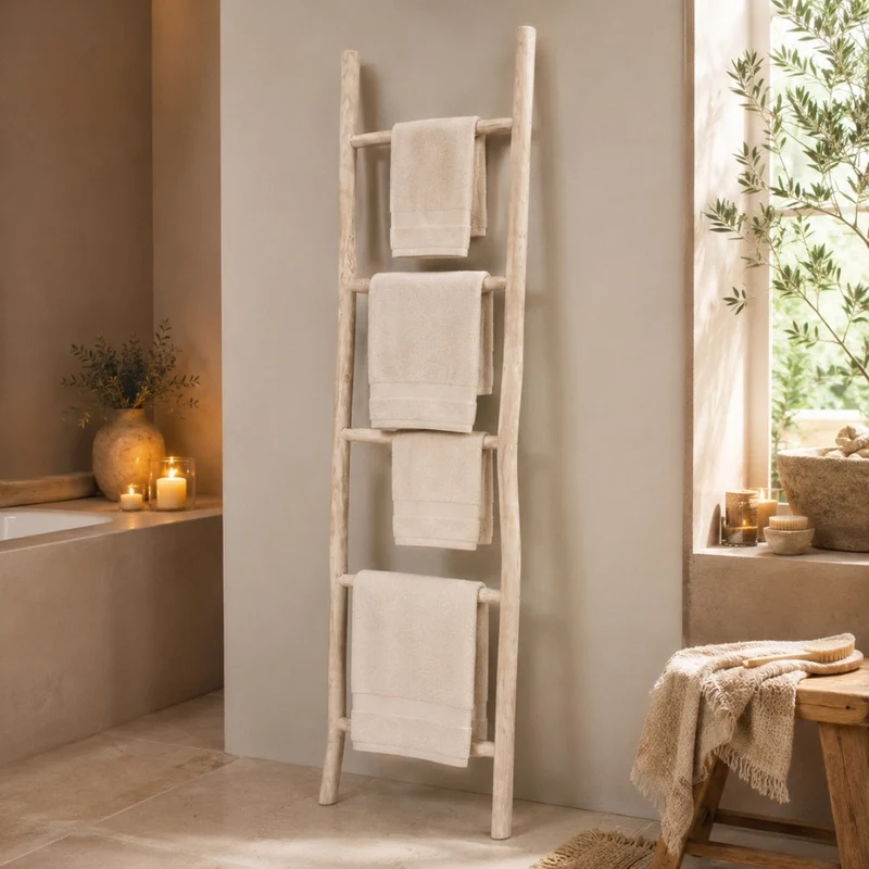 Deko-Leiter KEPALA H150cm White-Wash Teak Handtuchhalter