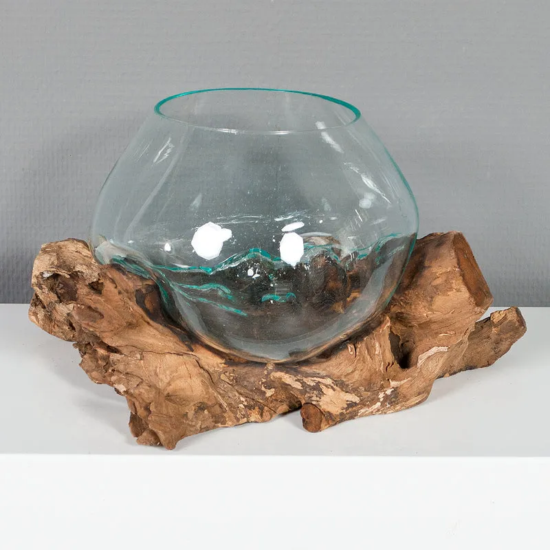 Deko-Glas DROP-2 ca. 20cm Teak Natural Handarbeit, mundgeblasen