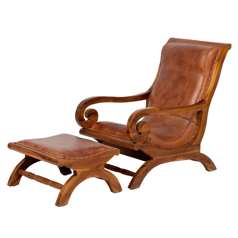 Ledersessel BAHIA Teak Brown mit Hocker