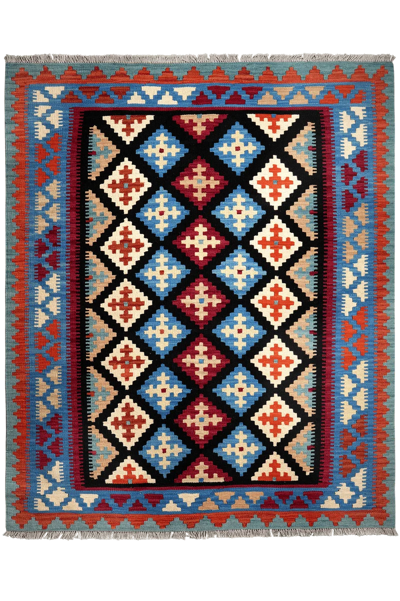 Kelim Gashgai · Handgewebt – Schwarz, 193x159 cm
