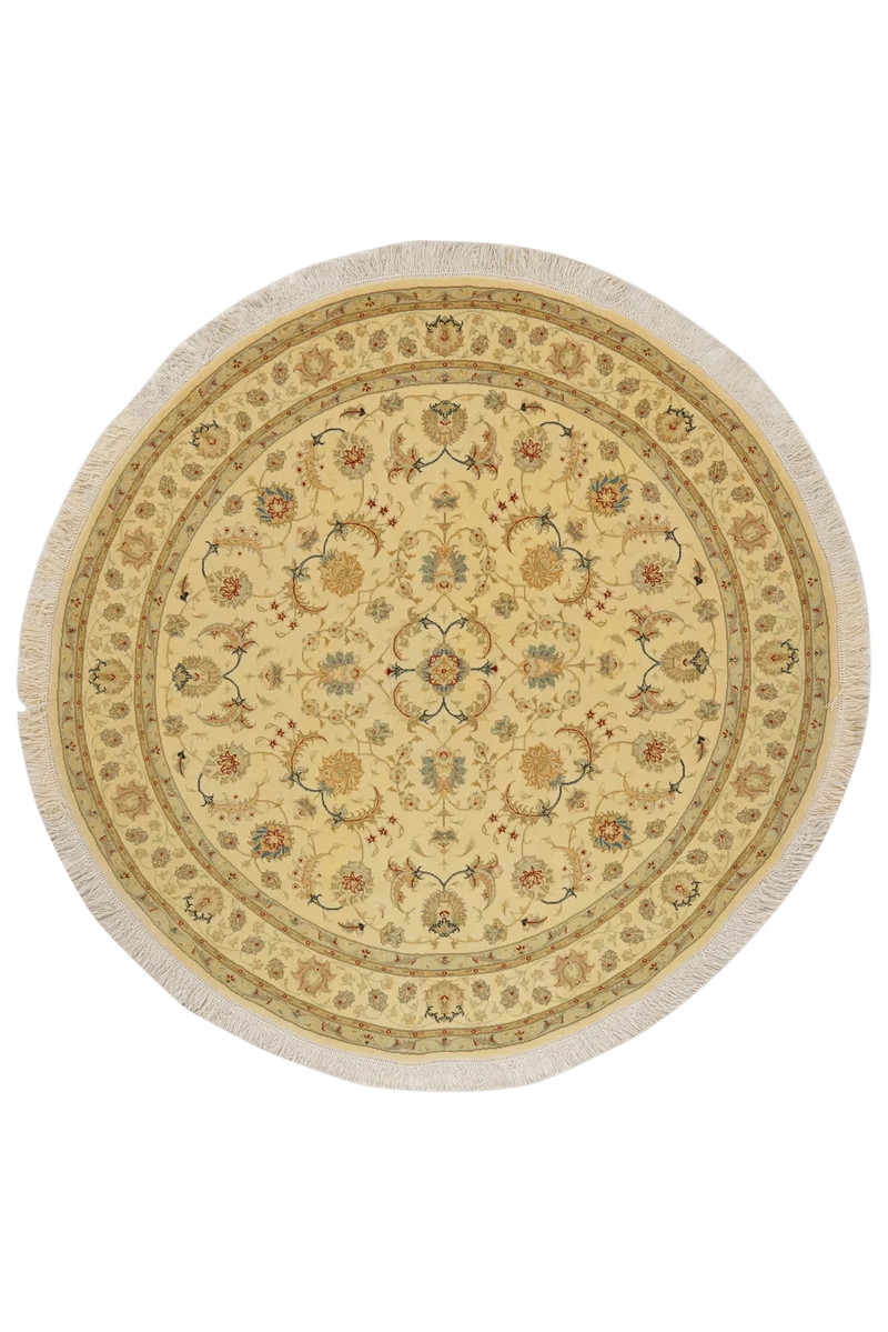 Tabriz Round · Handgeknüpft – Gelb, 150x150 cm