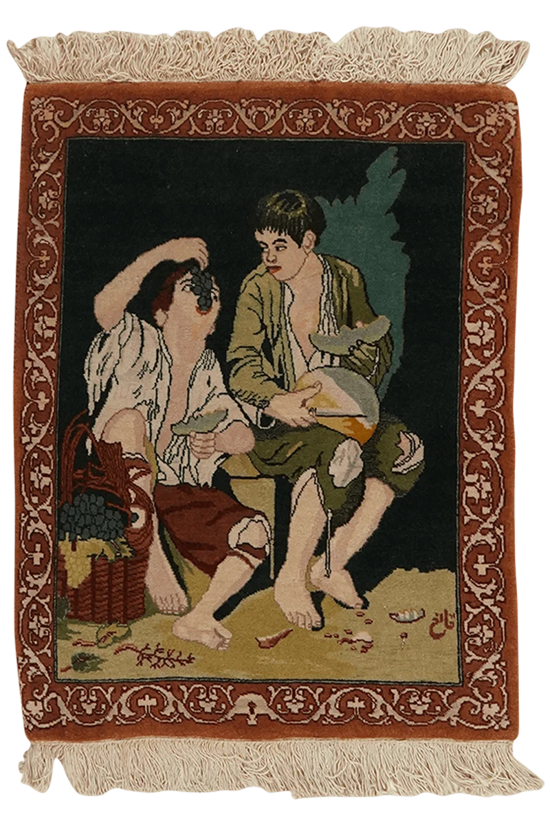 Tabriz Graphic · Handgeknüpft – Grün, 66x52 cm