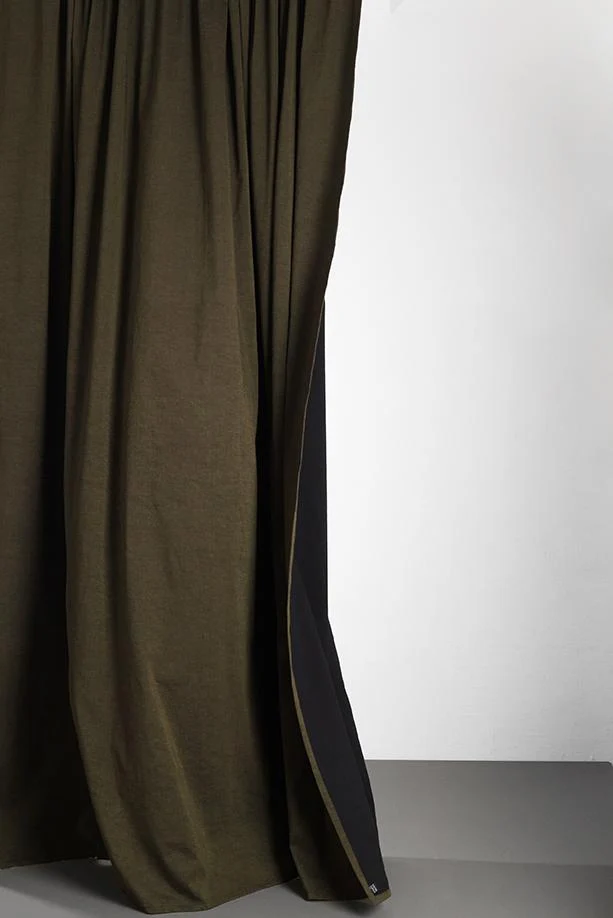 Cotton & Linen Curtains "Belize" in Olive Green & Black Colors