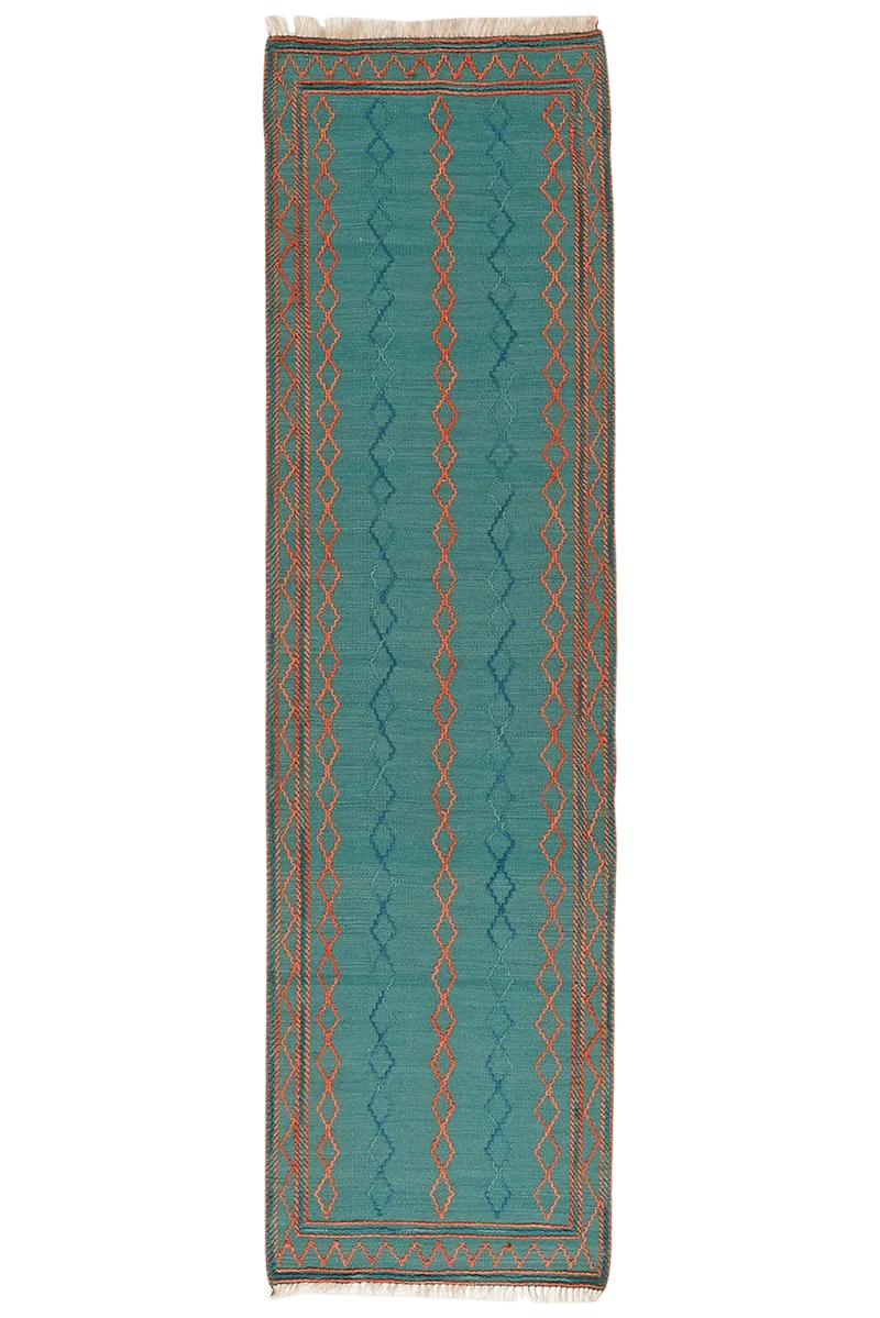 Kelim Gashgai · Handgewebt – Grün, 207x58 cm