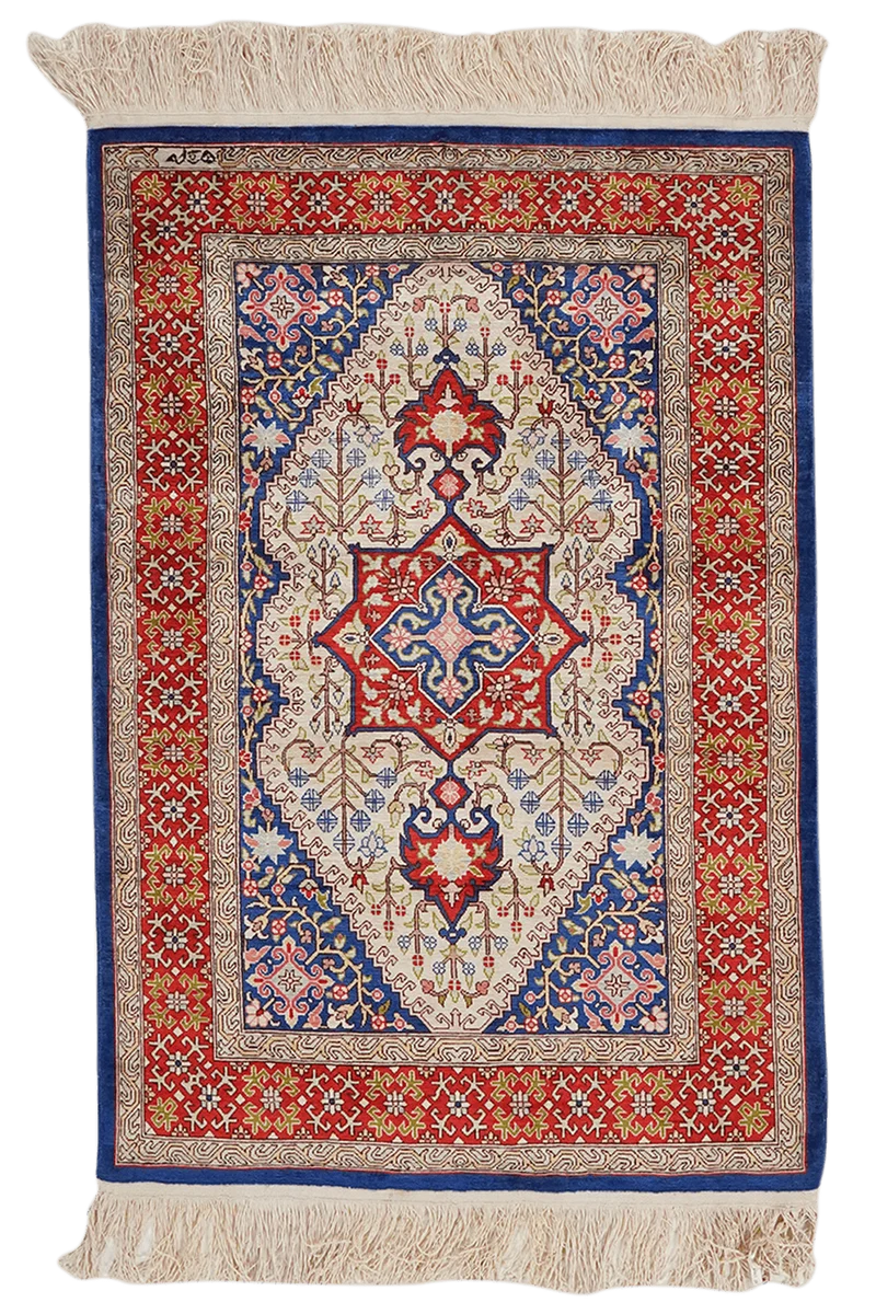 Hereke-Seide · Handgeknüpft – Beige, 91x62 cm