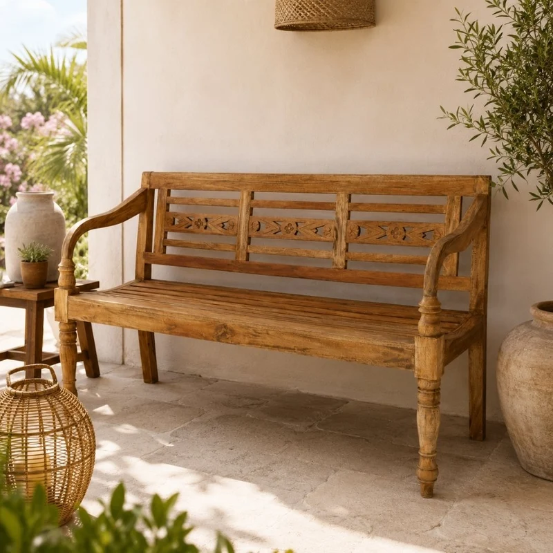 Massive Teakholz Sitzbank CHRISTOS 150cm natur Outdoor Gartenbank