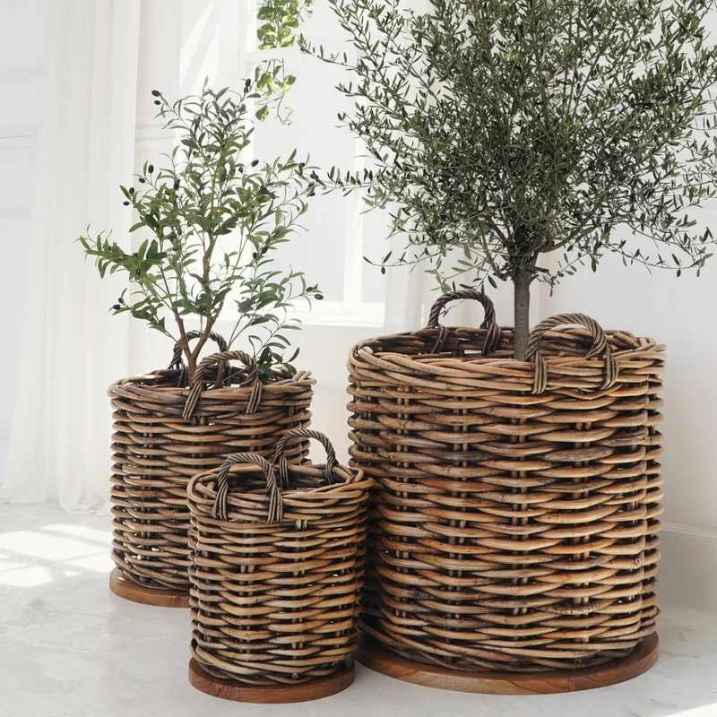 Dickes CL Rattan Korb CESTINO braun ca.D40cm Teakbodenplatte