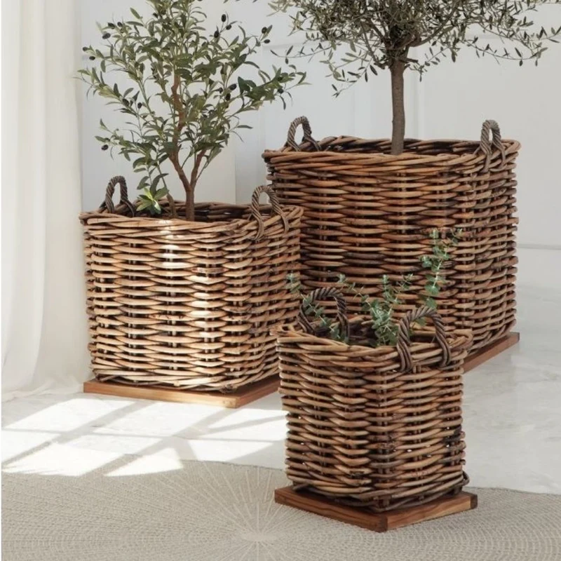 Dickes CL Rattan Korb CESTINO braun ca.50cm Teakbodenplatte