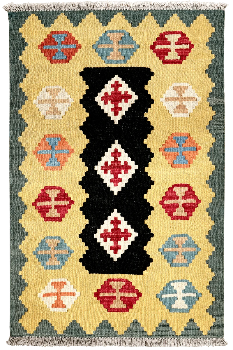 Kelim Gashgai · Handgewebt – Schwarz, 127x81 cm