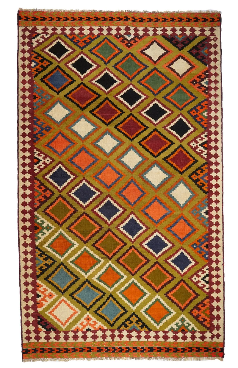 Kelim Gashgai Old · Handgewebt – Grün, 264x140 cm