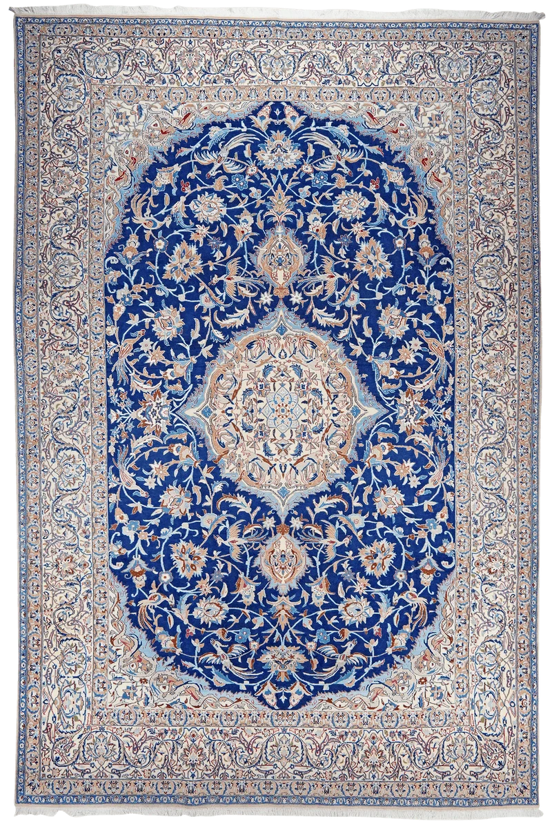 Nain 9La · Handgeknüpft – Blau, 376x251 cm
