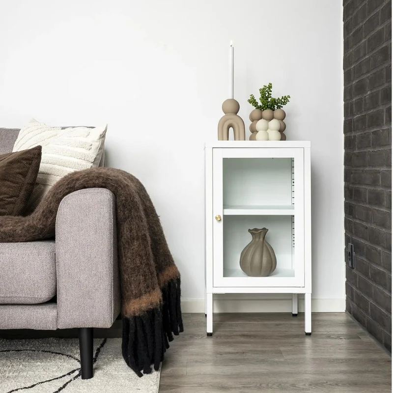 Moderne Kommode DAILY 70cm weiss Glastür Metall