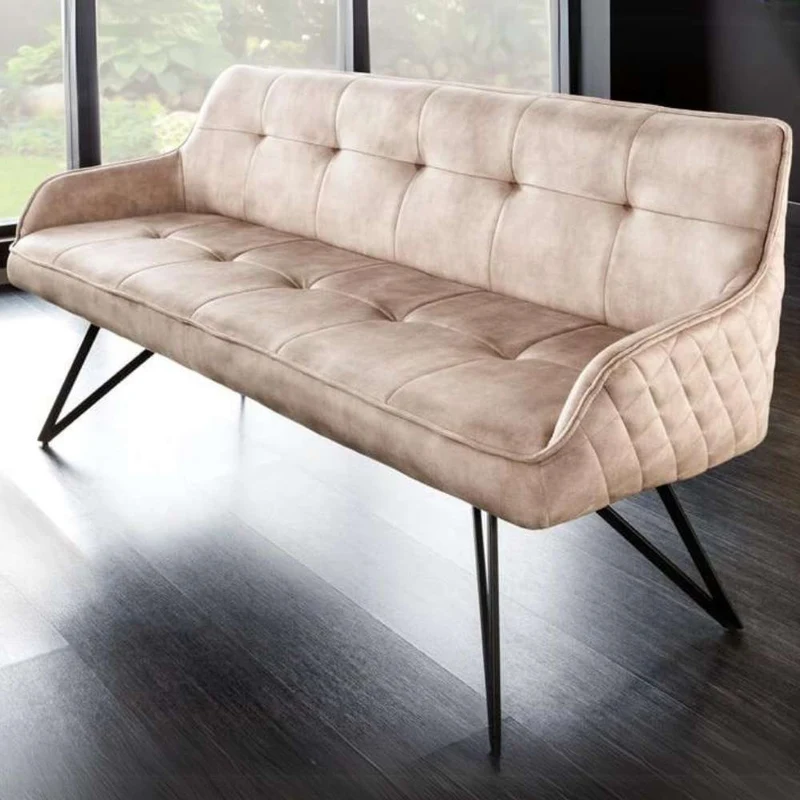 Elegante Sitzbank HORA ca.160cm Samt sand Retrostil Armlehnen