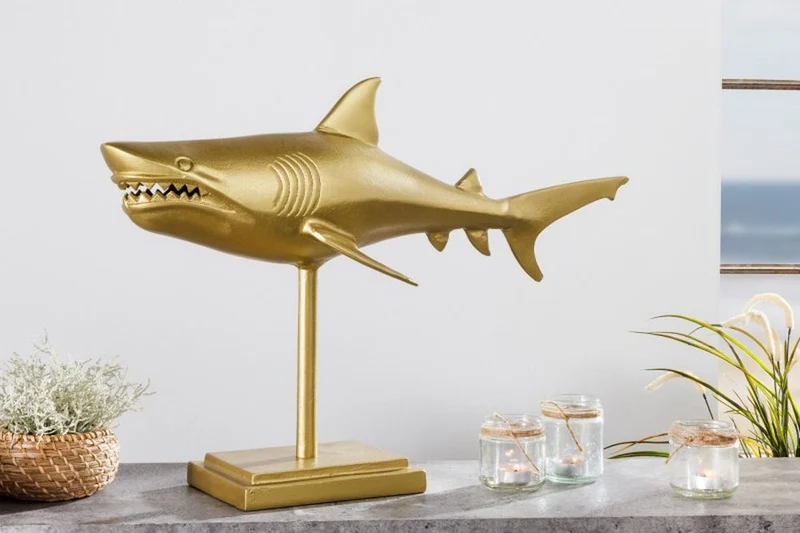 Deko-Figur Haifisch 70cm SHARK gold Aluminium Maritim Hai Skulptur