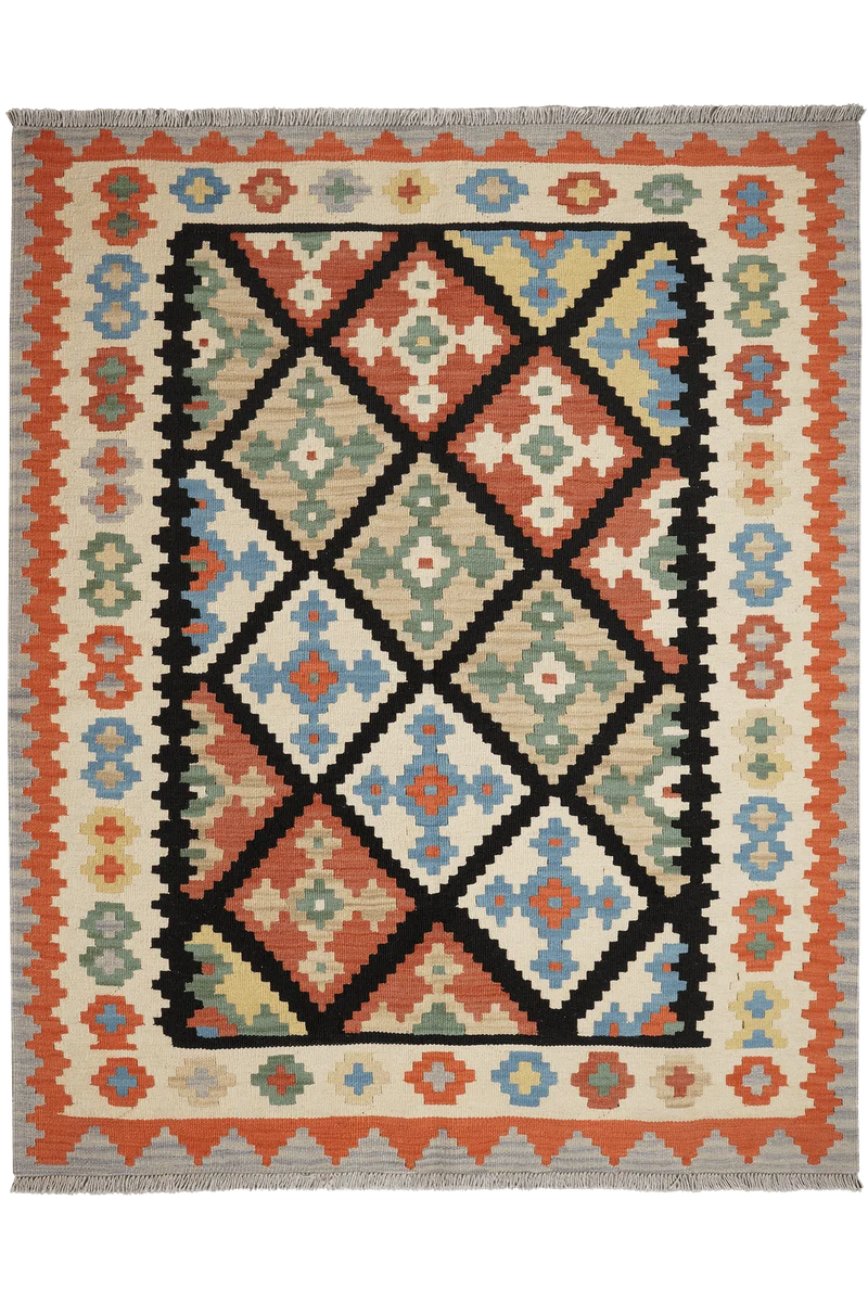 Kelim Gashgai · Handgewebt – Schwarz, 190x152 cm